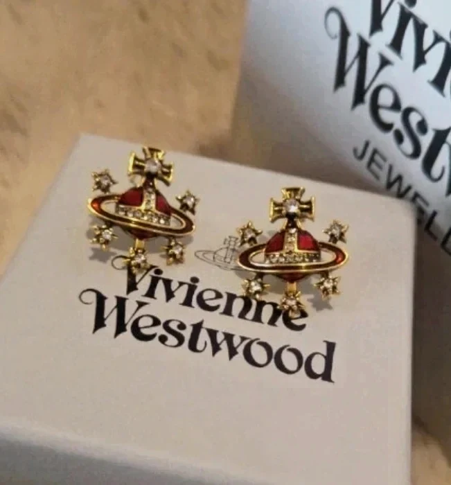 Boucles d'oreilles Vivienne Westwood Orb dorées et rouges