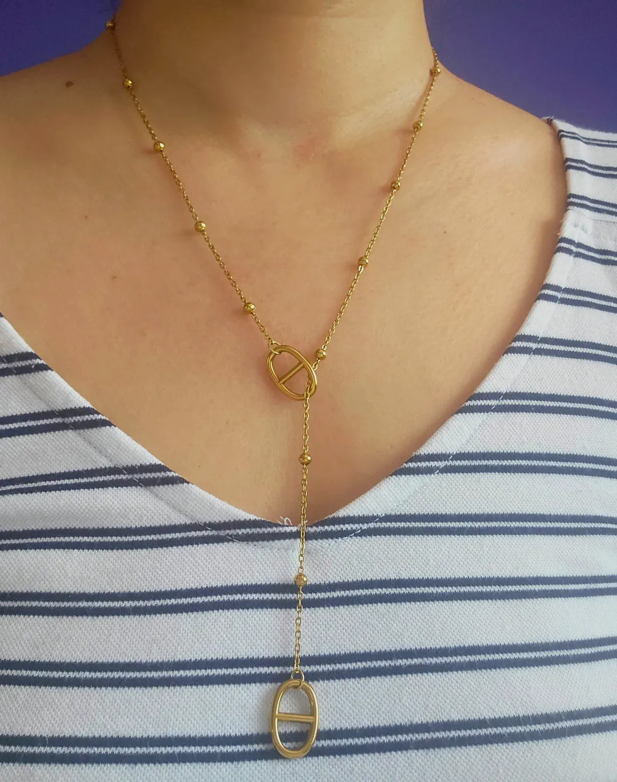 Collier Y maille marine acier inoxydable – Tendance – doré 3