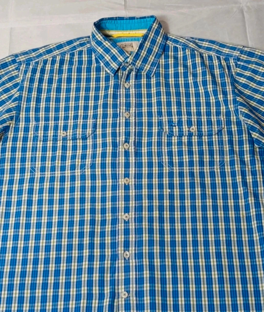 Camel Active Men's Short Sleeve Plaid Shirt Size L 100% Cotton Blue Check – Camel Active – taille L
