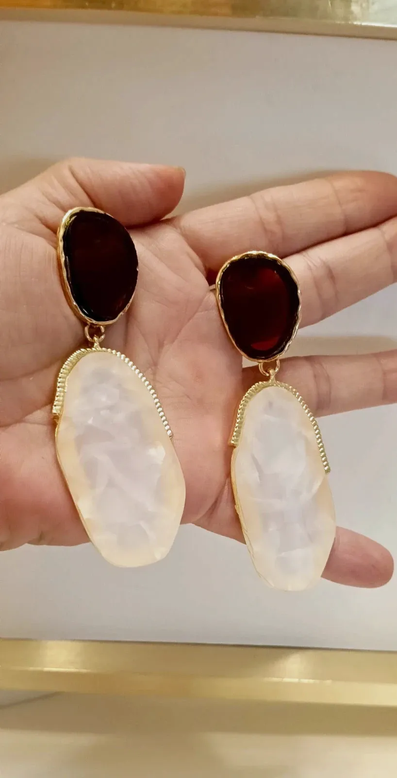Pendientes 8cm marrón y nácar dorados - Boucles/Orecchini 4