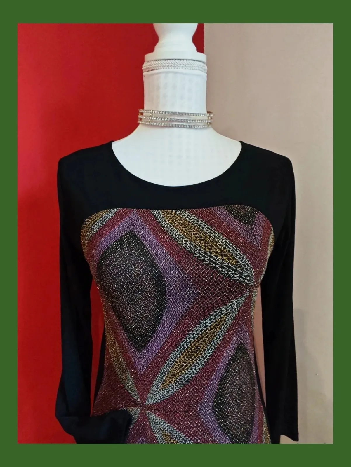 🌺Vestido negro con estampado con brillos de varios tonos en la parte delantera – Festa – taille M / 38 / 10 3