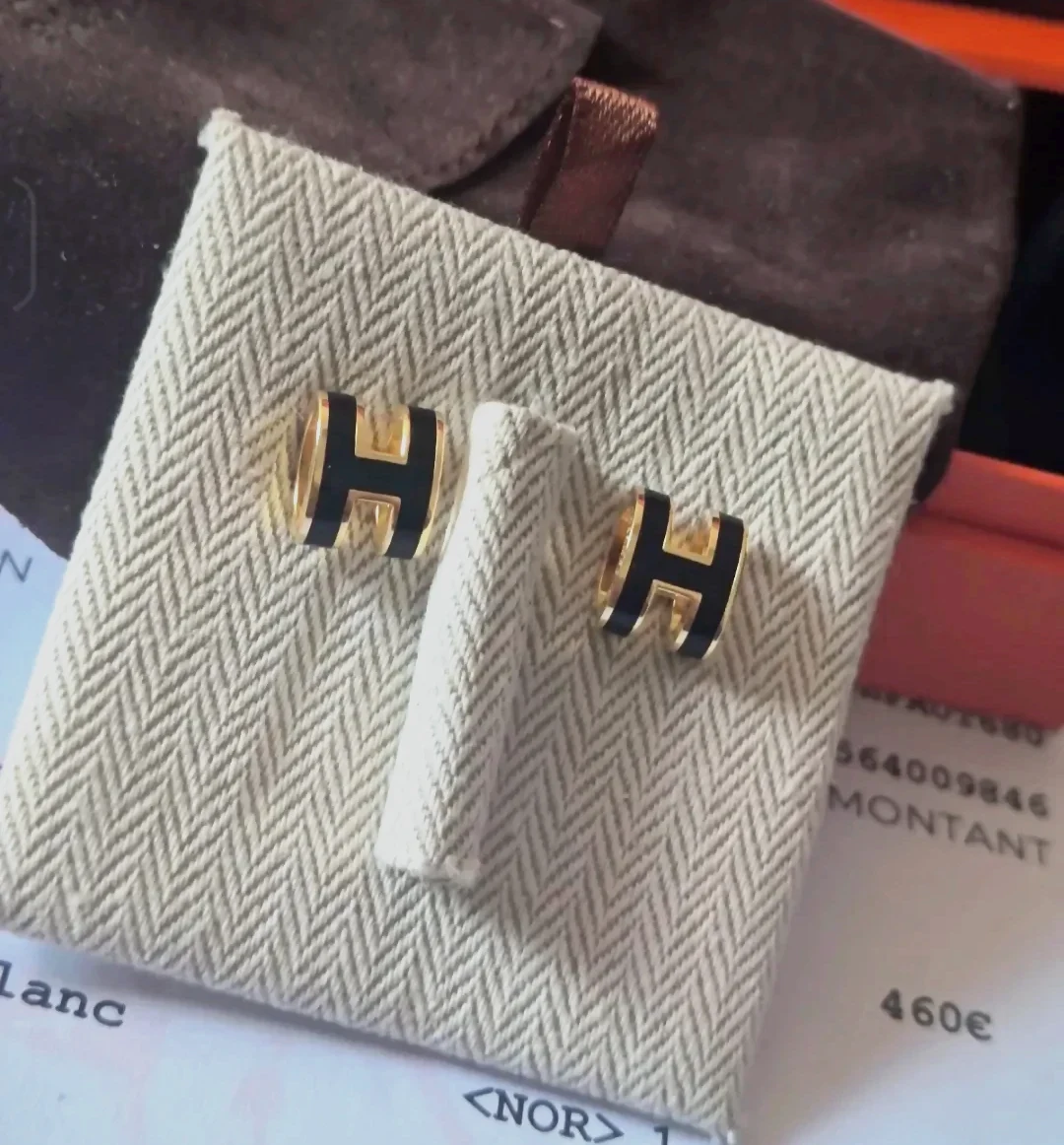 Boucles d'oreilles Hermès H dorées Pop H 