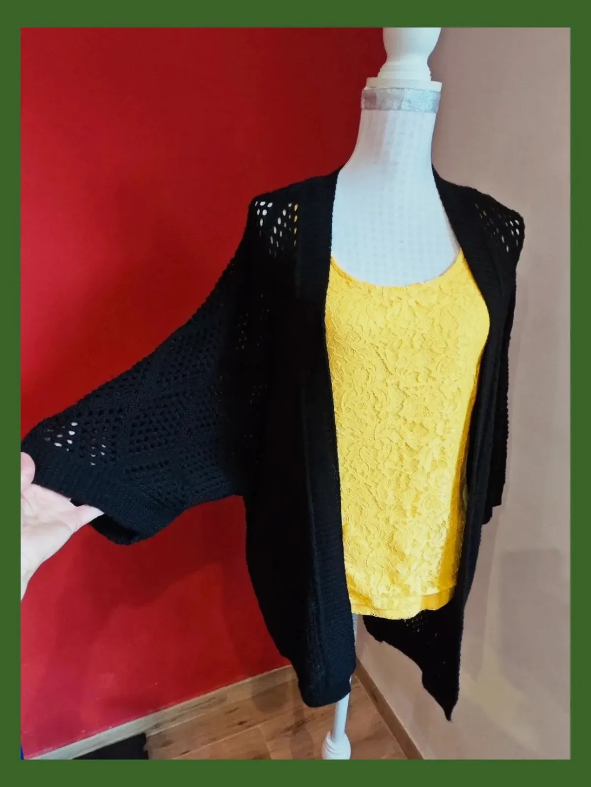🌺 Chaqueta de punto calado negro con manga japonesa – Vintage Dressing – taille Taille unique 3