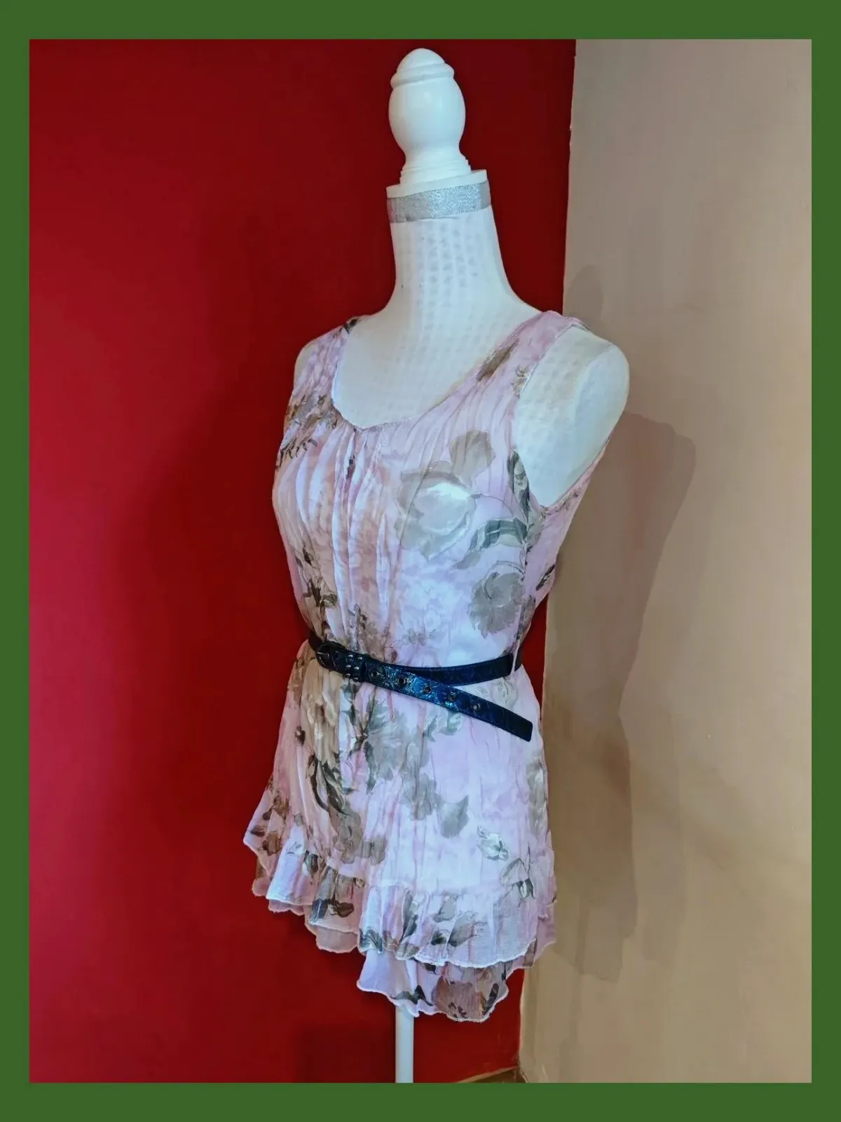 🌺Blusa malva con estampado floral y volante en bajo, con regalo de cinturón – taille M / 38 / 10 2
