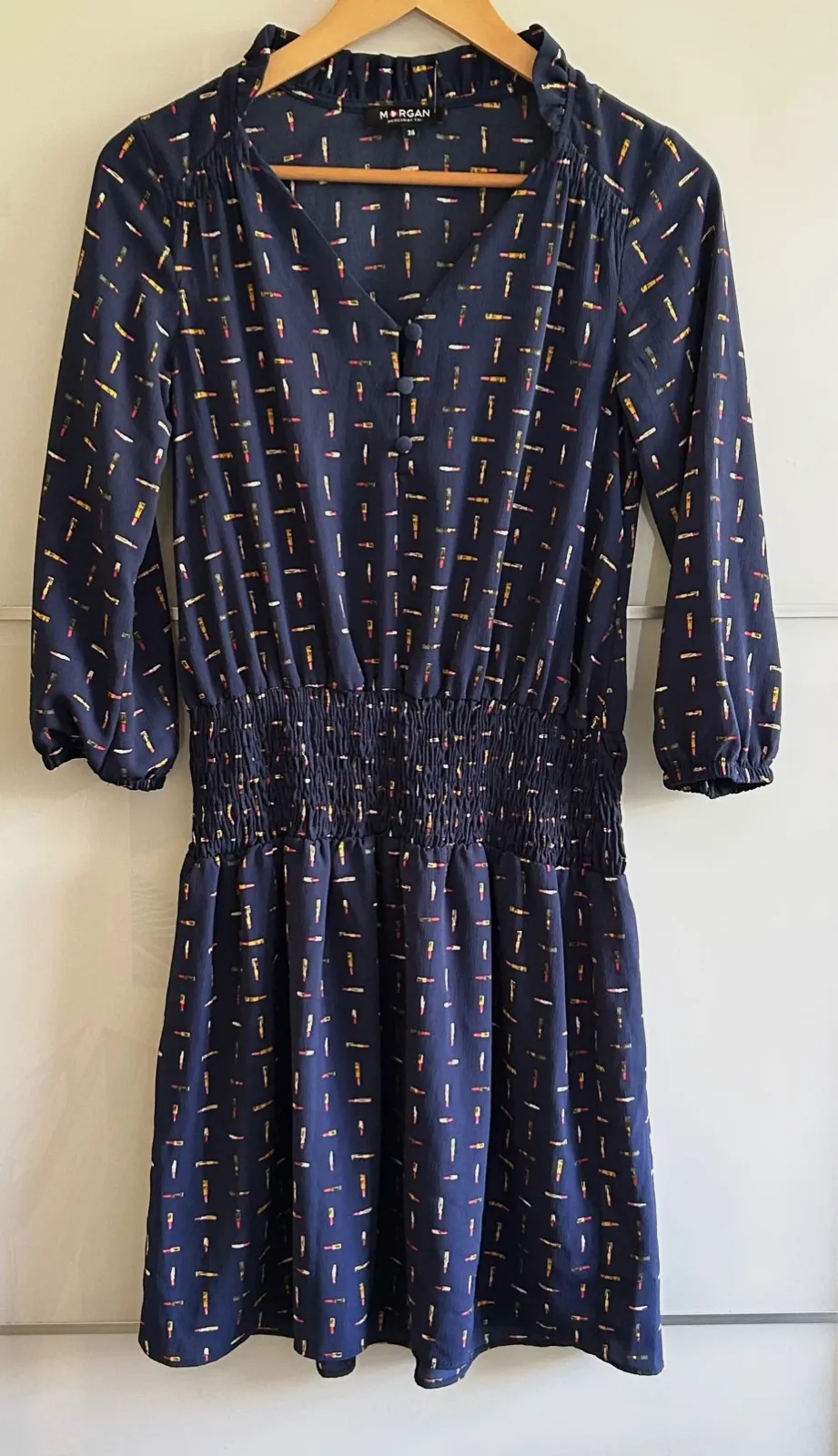 Robe Morgan 36 bleu marine manches longues fluide taille smockée mi-saison – Morgan – taille S / 36 / 8 5