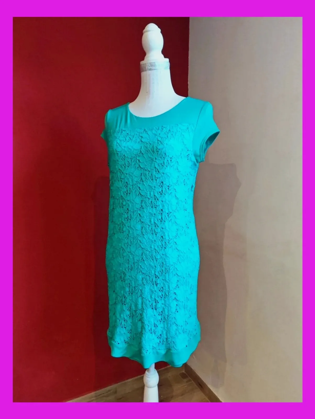 🌺 Vestido de blonda elástica verde talla L – Mit Mat Mama – taille L / 40 / 12 2
