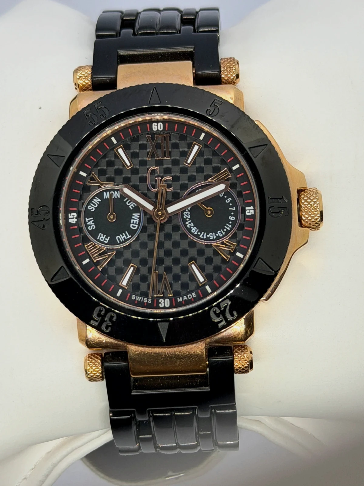 Élégante Montre Gc (Guess Collection) Bicolore Noir & Or Rose Très Bon État !