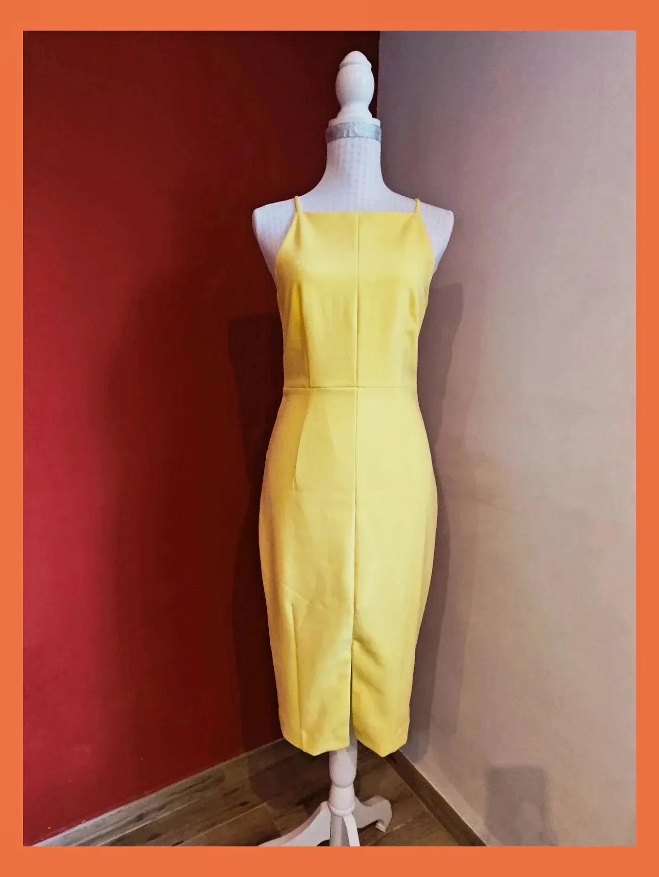 🌺Vestido entallado amarillo de tirantes con cremallera trasera – H&M – taille M / 38 / 10