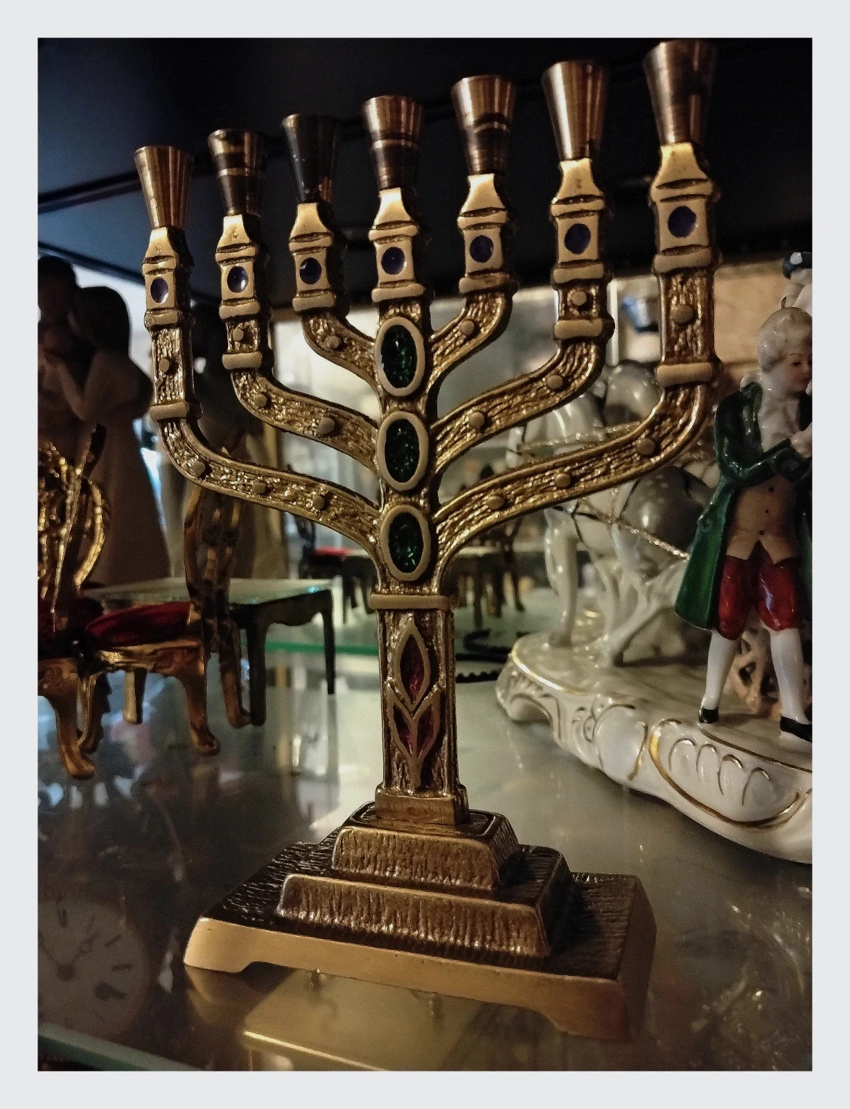 Candélabre Shabbat Vintage en Laiton – Gravé Chen Holon Israel – Judaica