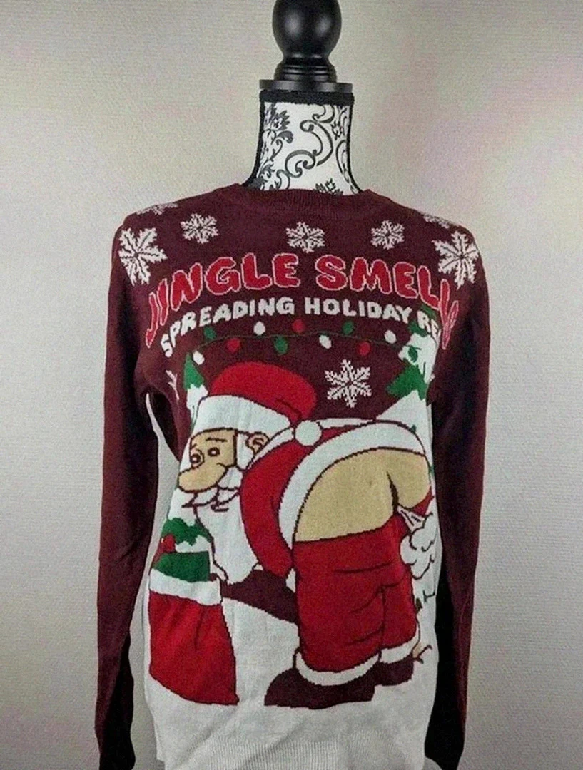 Pull humoristique de Noël Père Noël neuf Seasons Greetings S🎅