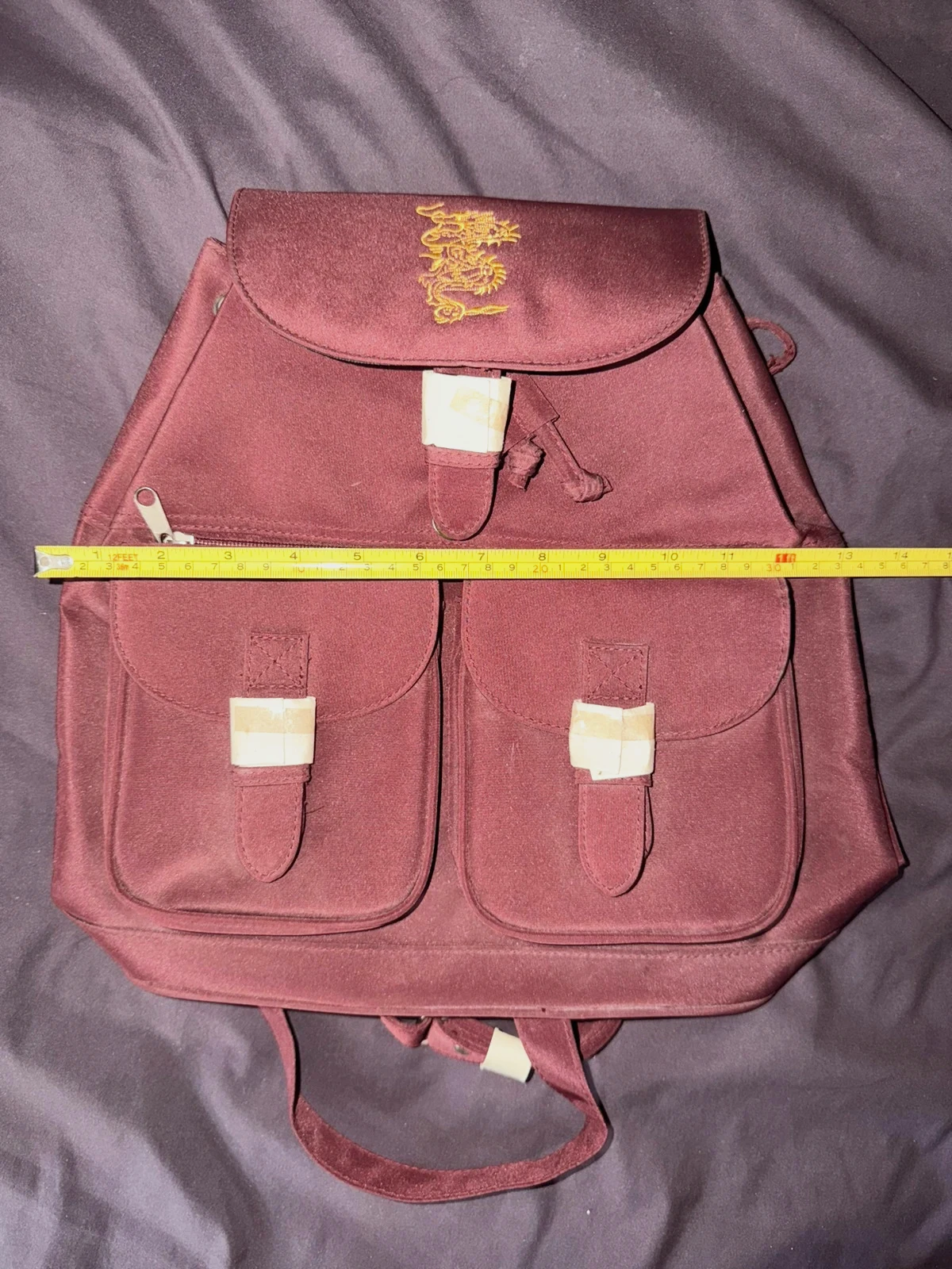 Sac à dos bordeaux dragon asiatique vintage – Multi-poches – Femme/Homme