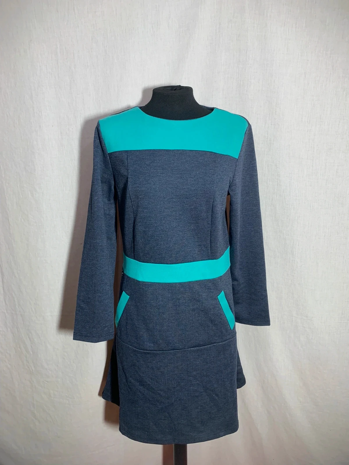 Vestido Azul Marino y Verde Agua de Manga Larga | Long Sleeve Dress | Akino Laude