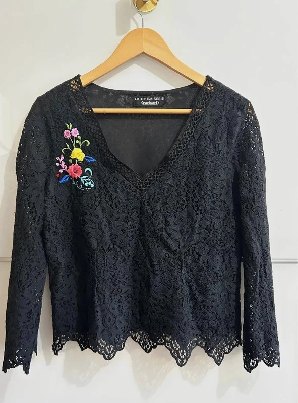 Pull fin Cacharel vintage dentelle brodée noire M/L bohème chic – Cacharel – taille M / 38 / 10