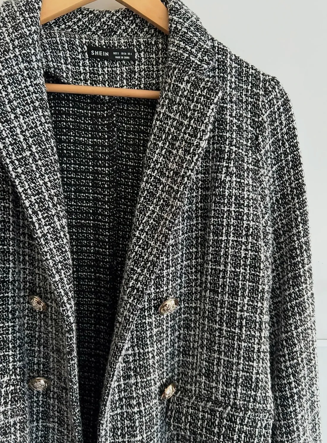Veste longue 36 noir blanc tweed boutons dorés chic tendance – Shein – taille S / 36 / 8 4