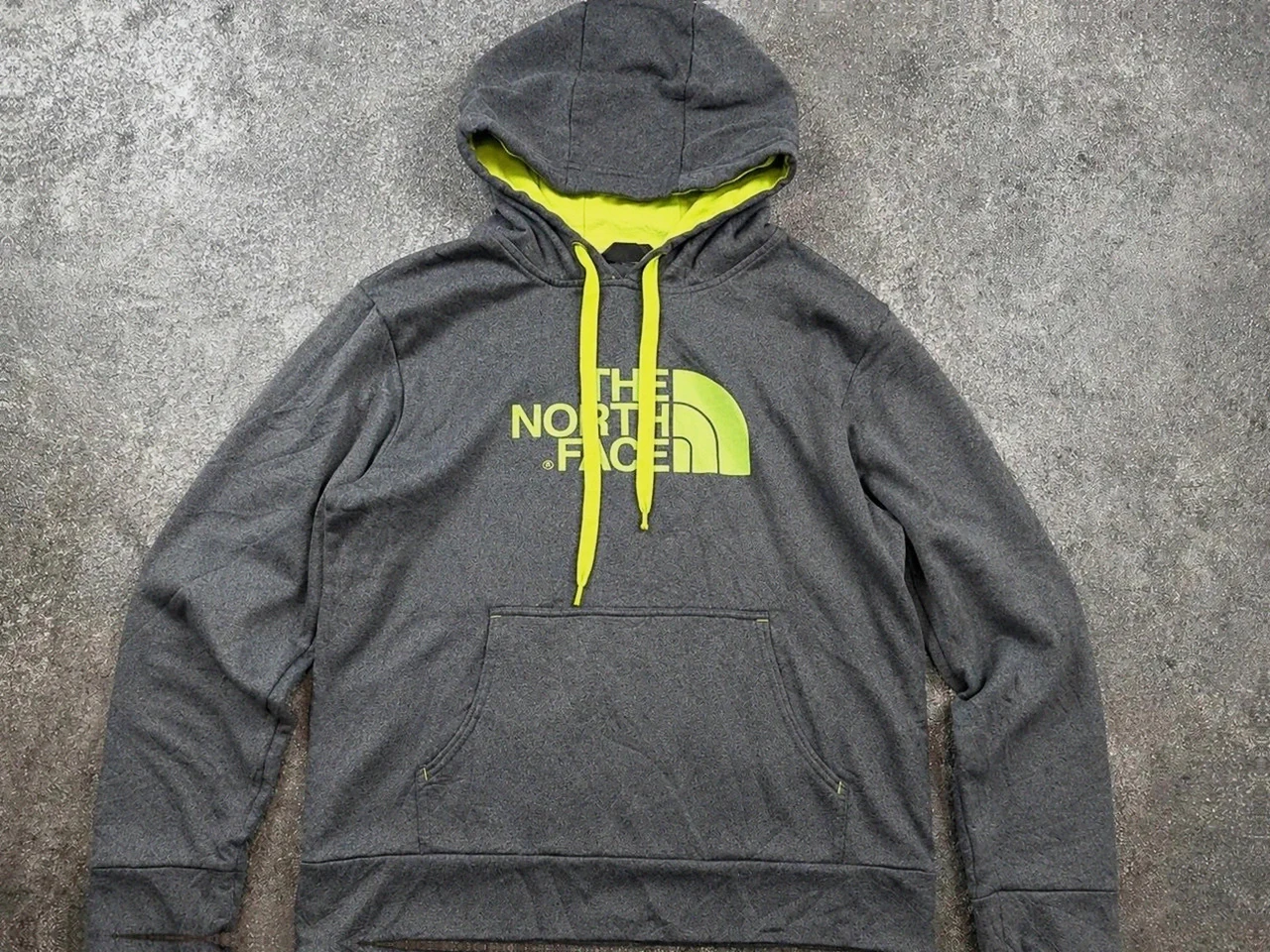 Sweat à capuche The North Face gris chiné vert fluo M hoodie outdoor streetwear techwear
