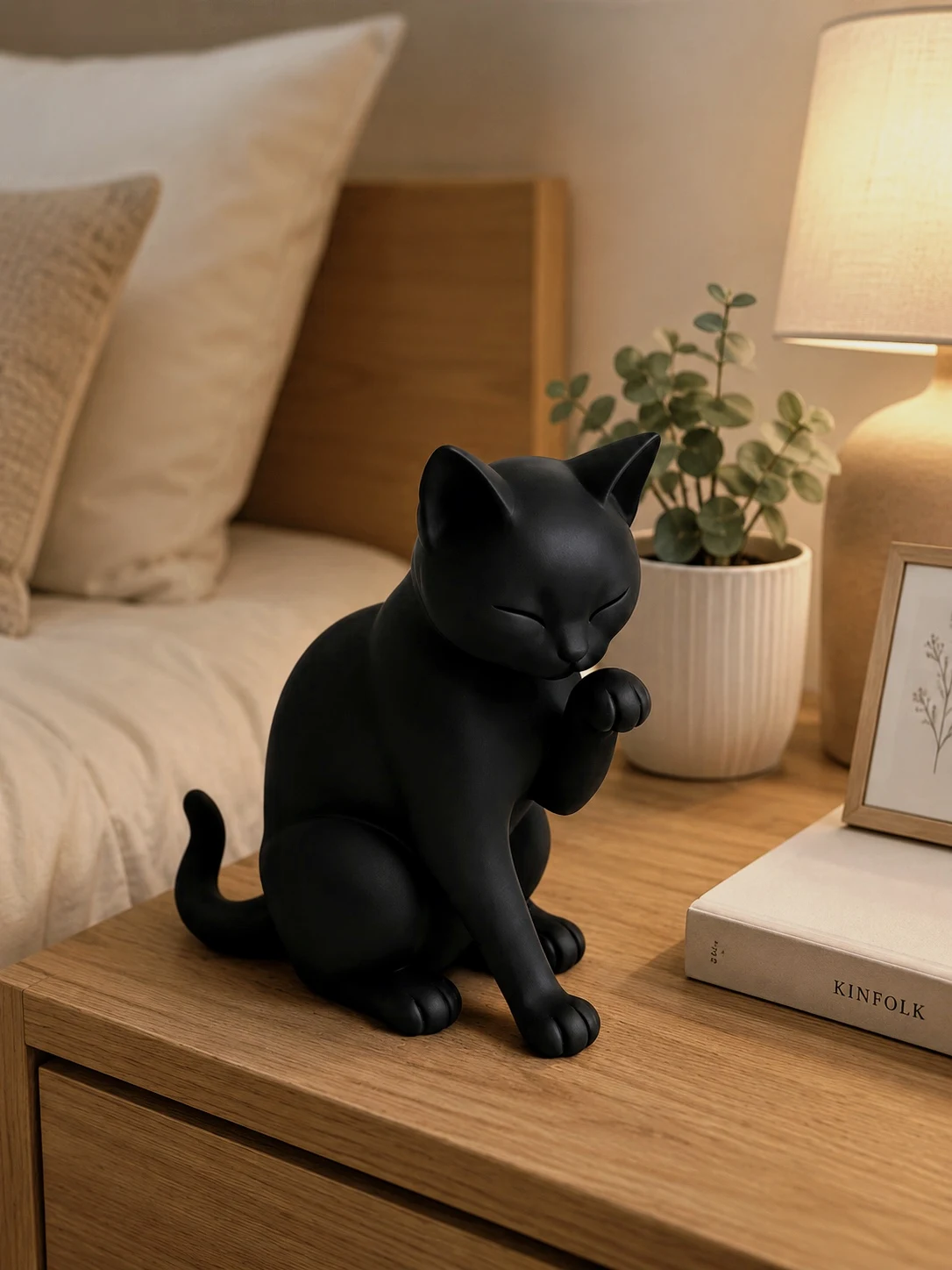 Statuette chat noir en résine matte