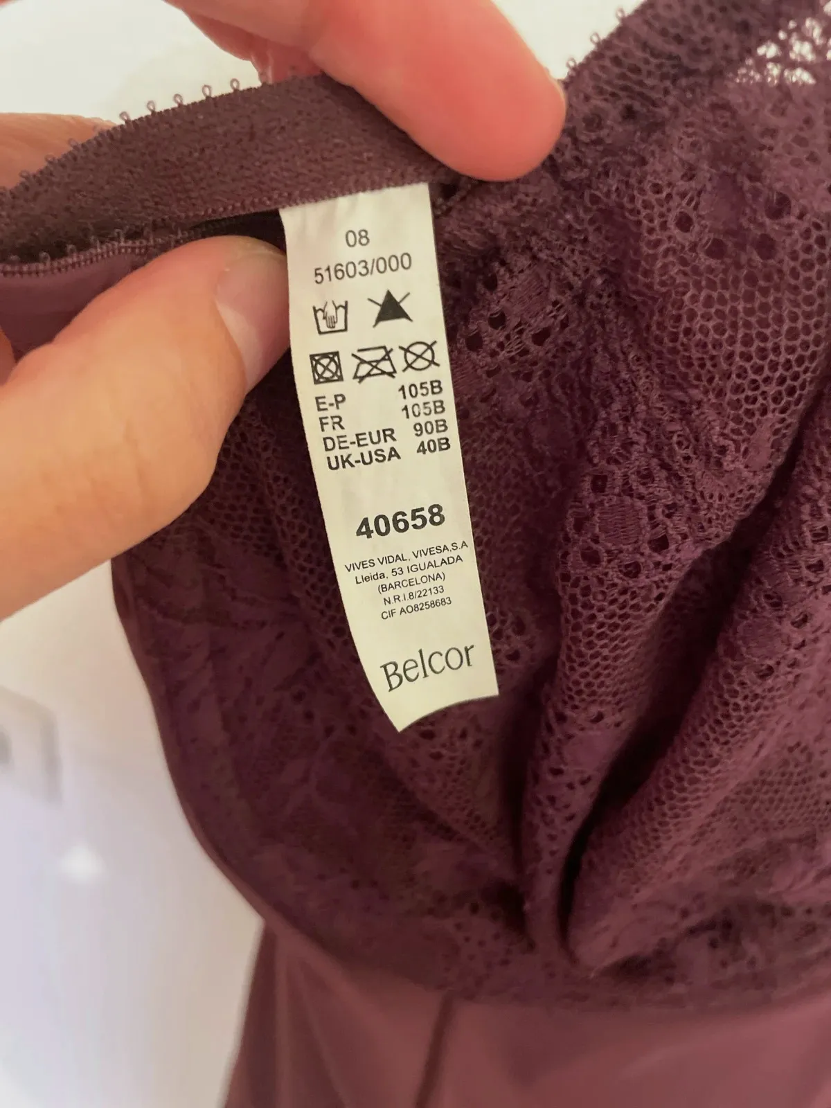 Body lencería encaje color vino / burdeos - Talla 105B – Belcor 3