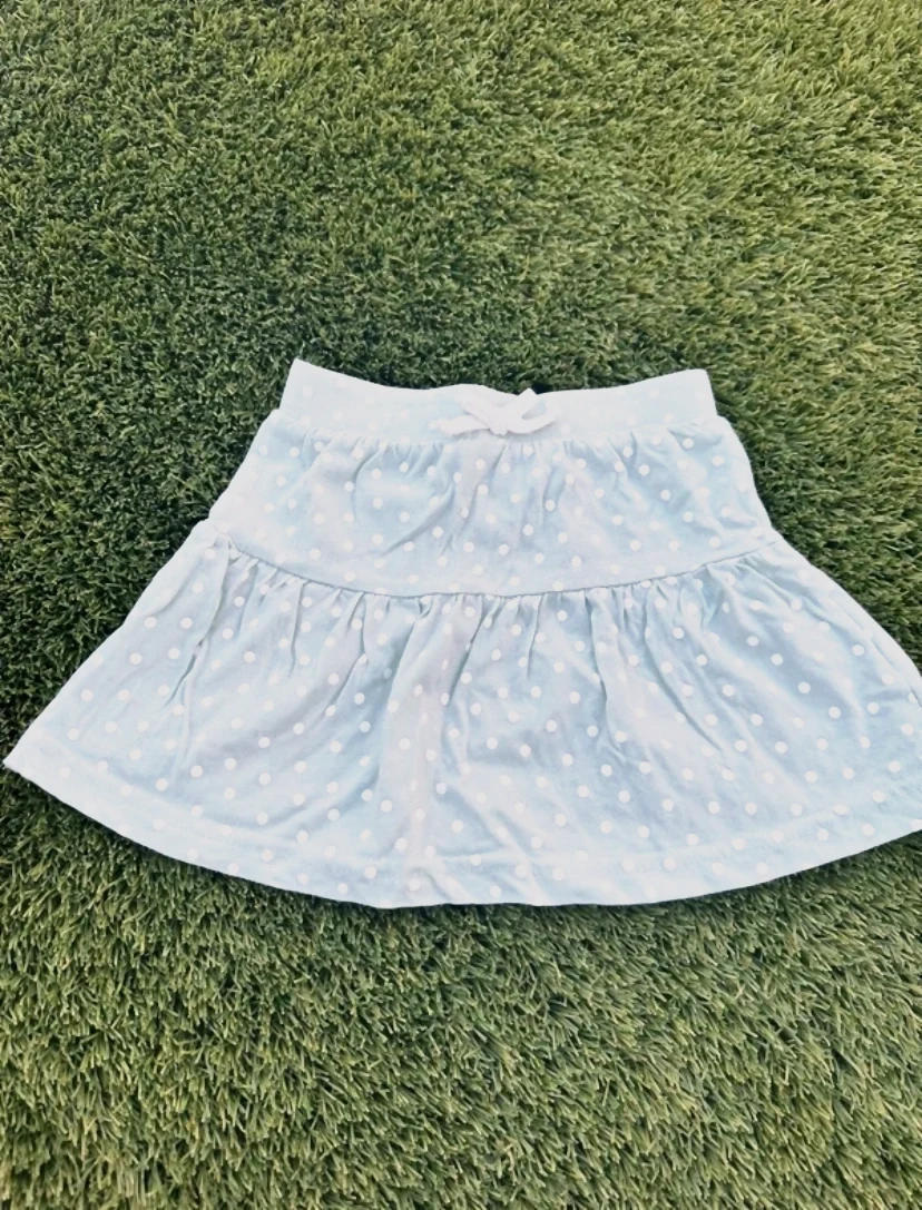 Jupe enfant à pois blanc et bleu