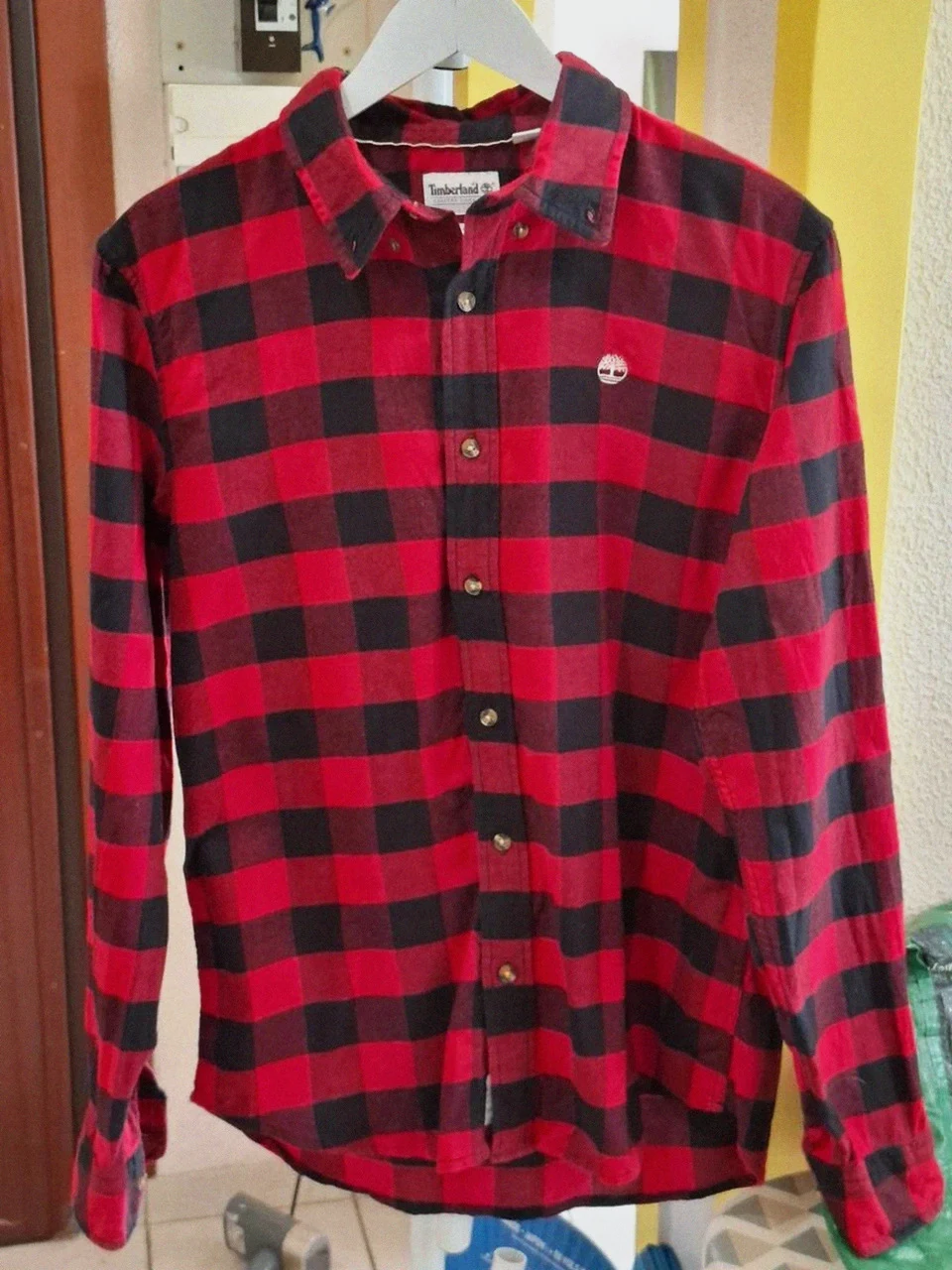 Chemise Manches Longues Flanelle Rouge & Noir Timberland (Slim Fit) - À Carreaux - Taille S / P