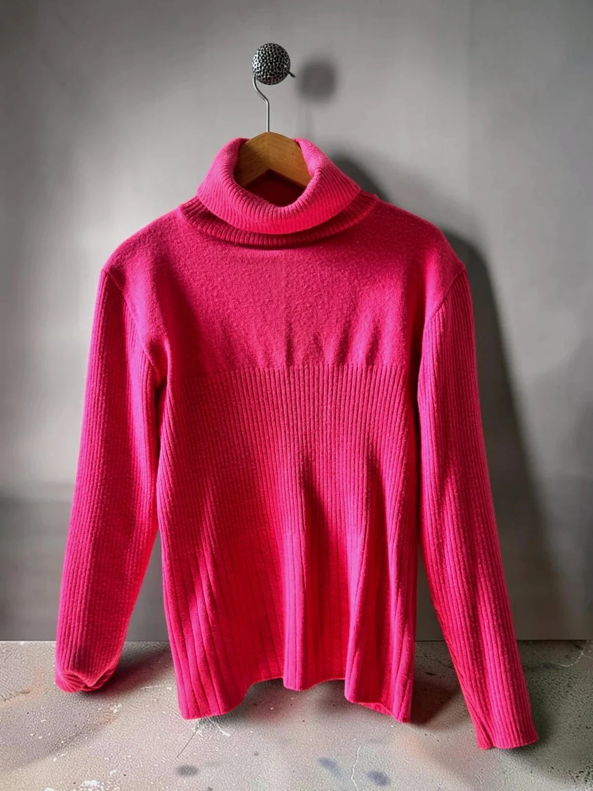 Pull col roulé rose fushia moulant vintage y2k laine