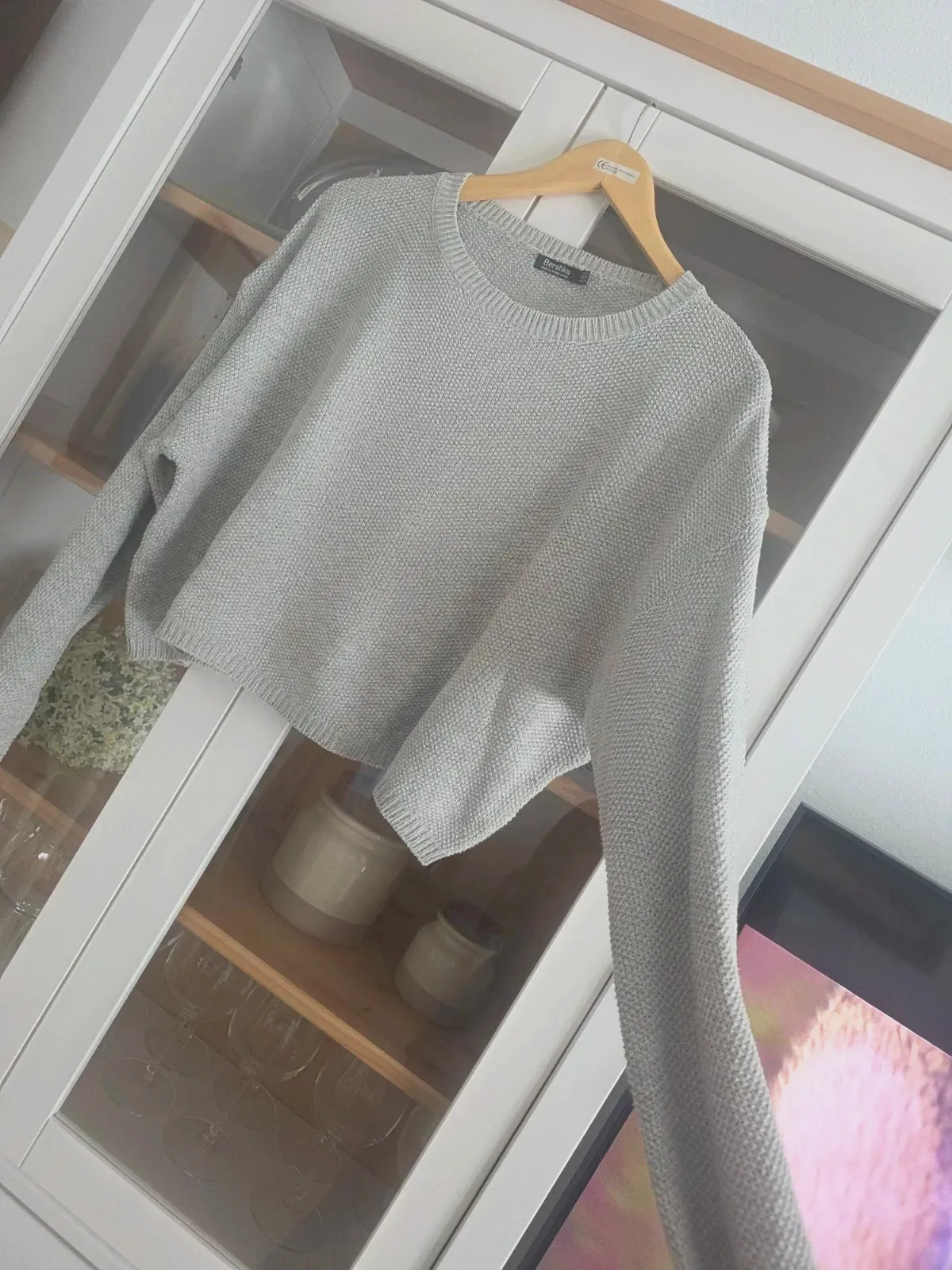 Suéter gris corto de punto talla XS, estilo relajado y cómodo 🧶 – Bershka – taille XS / 34 / 6 5