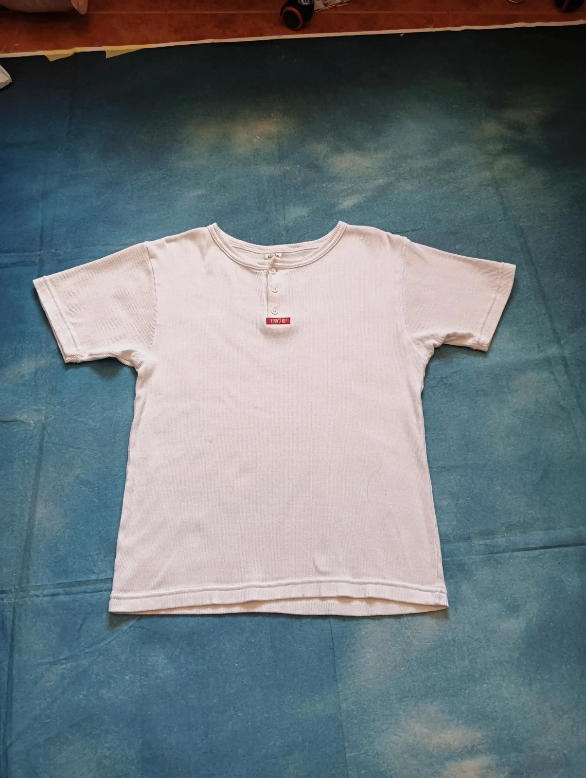 Ribbons White Ribbed Henley T-Shirt - Size XXL (Fits like M/L – ribbon's – taille XXL