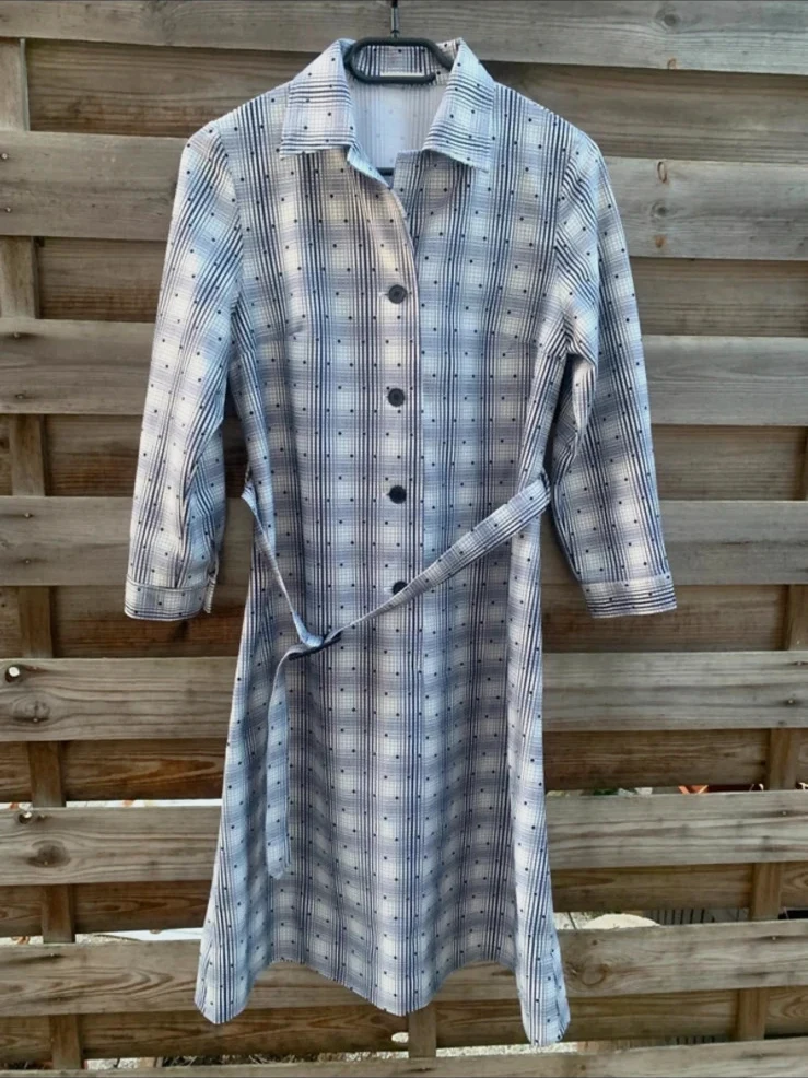 Robe chemise vintage japonaise – rayures & pois – ceinturée - 36 – taille S / 36 / 8
