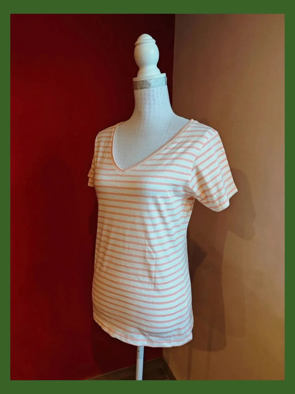🌺 Cómoda camiseta de algodón a rayas blancas y naranja pastel – Unit – taille M / 38 / 10 2