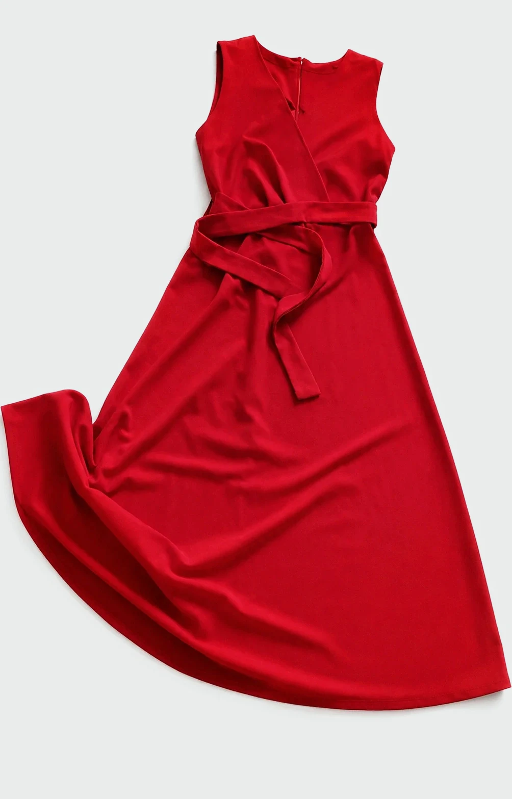 Vestido largo rojo elegante con cinturón | Talla única | Escote cruzado