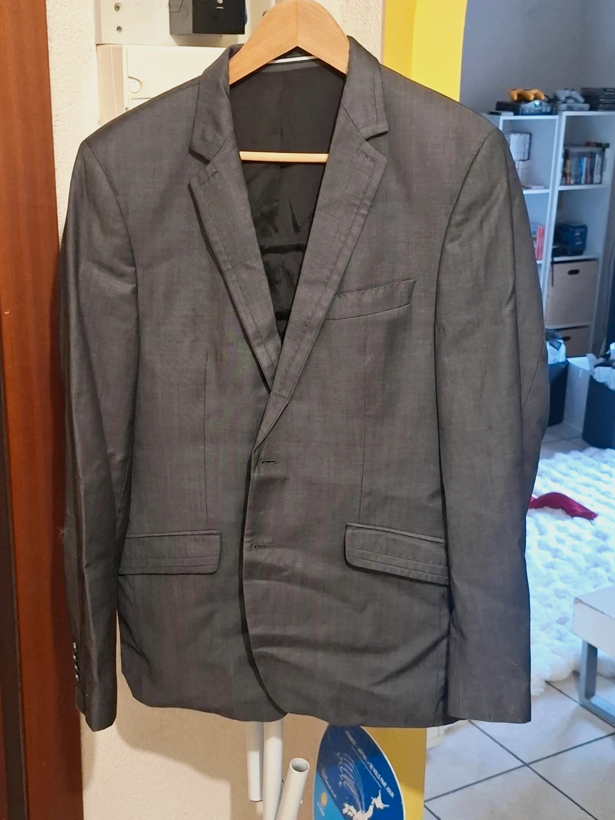 Veste de Costume Rétro Vintage / Blazer Gris Laine Vierge Lagerfeld T.52 / L-XL