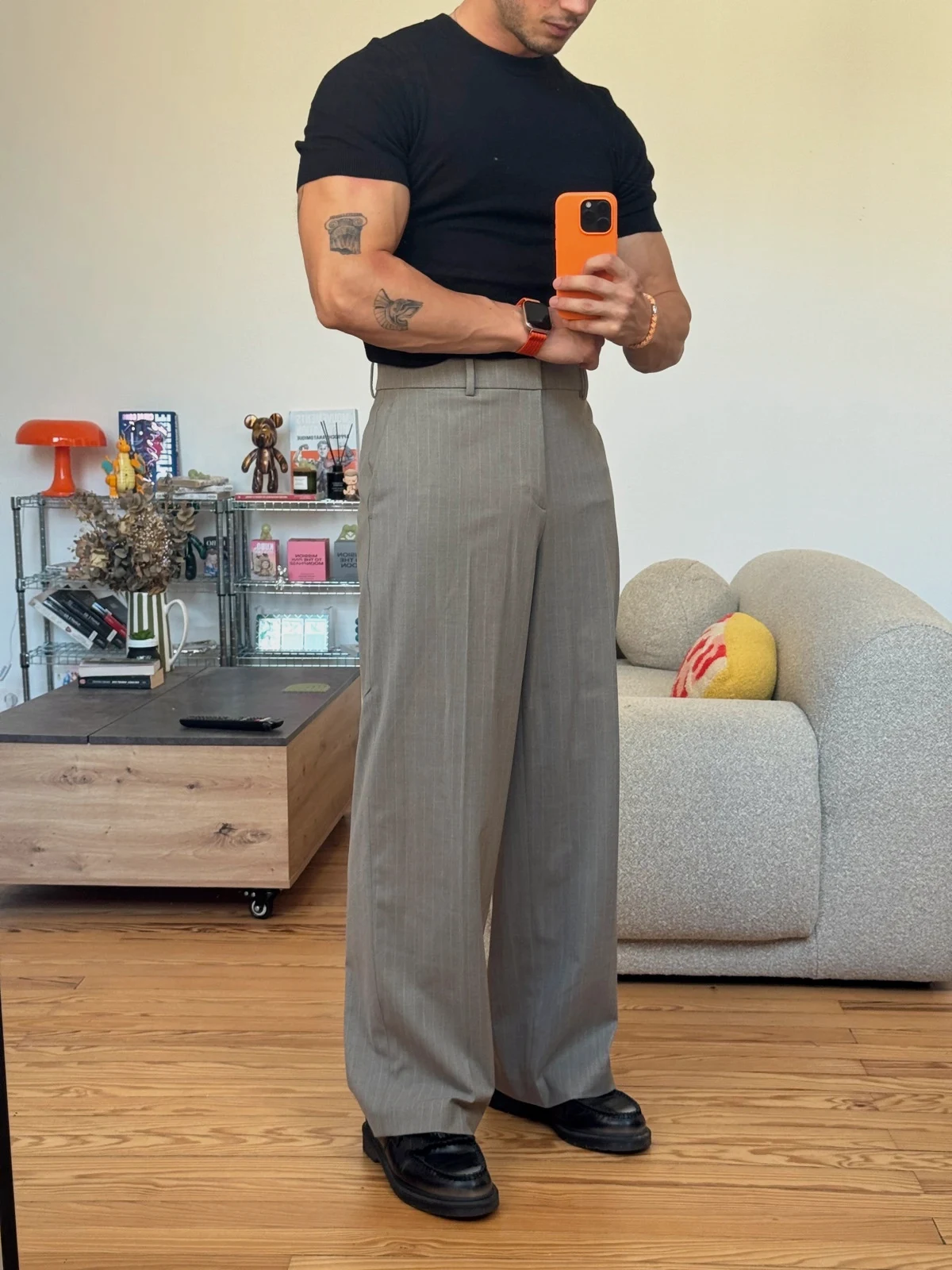Uniqlo Pantalon Kaki Rayé Ample Taille S