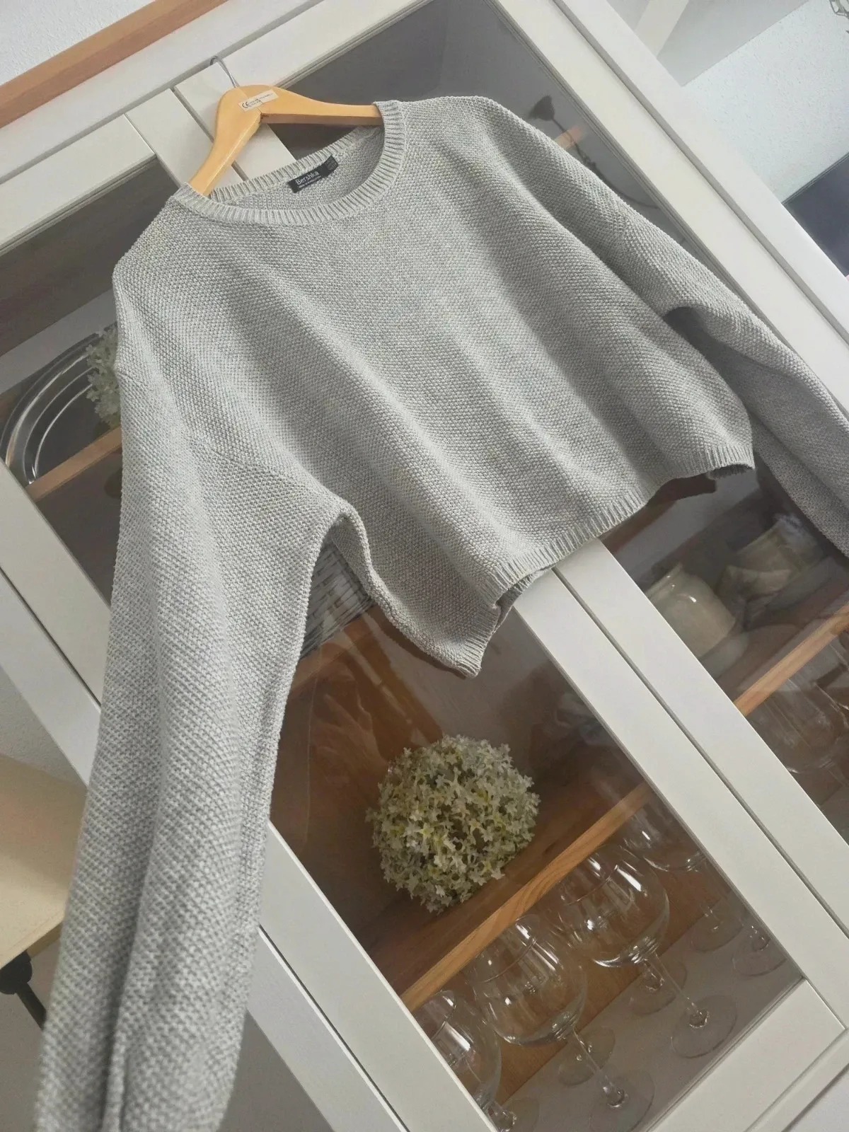 Suéter gris corto de punto talla XS, estilo relajado y cómodo 🧶 – Bershka – taille XS / 34 / 6 4