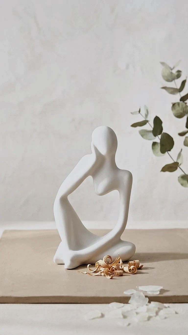 Statuette penseur moderne en résine blanche – Atelier des minots