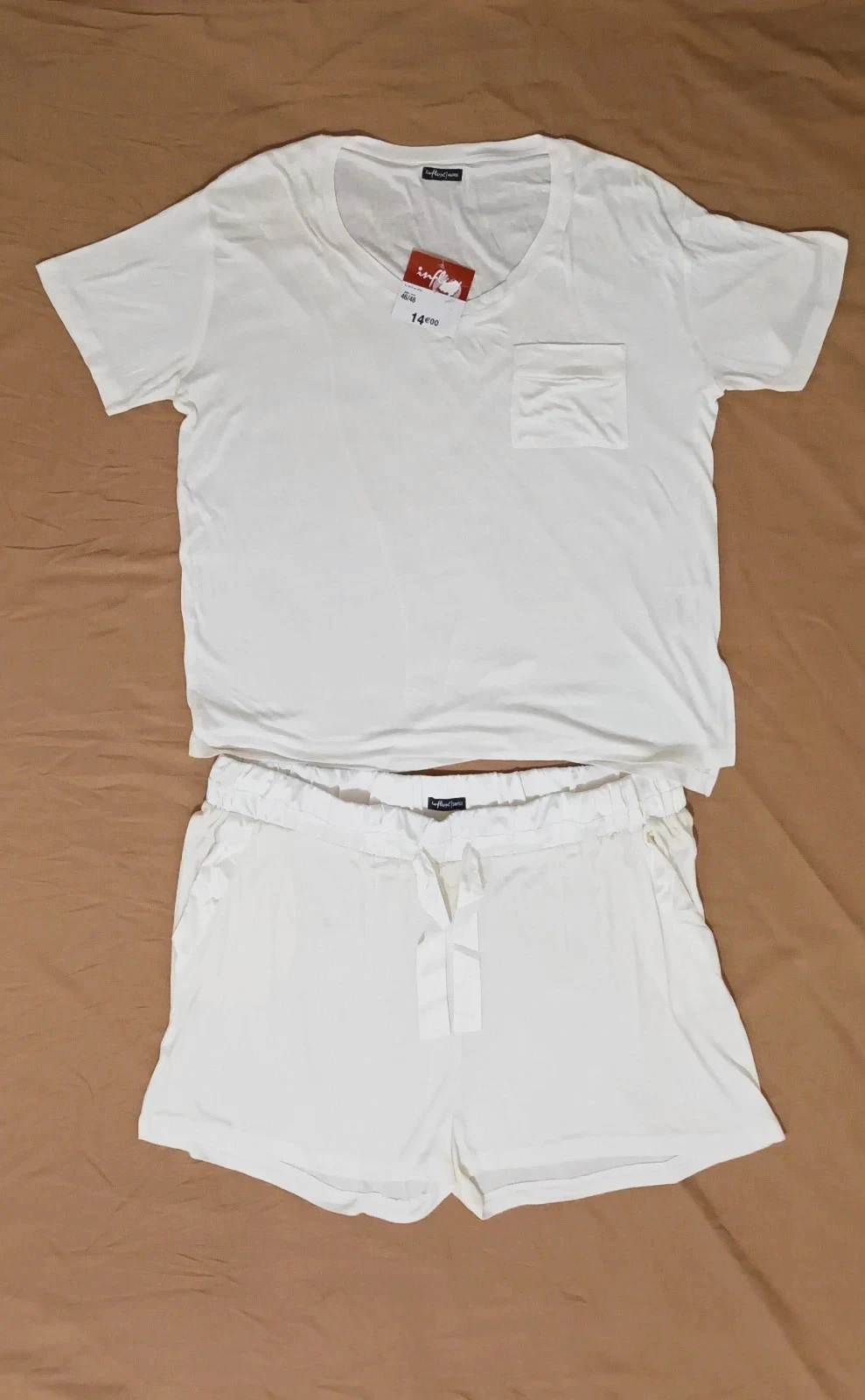 Ensemble lingerie femme blanc T-shirt & short Tailles 46/48 haut & 50/52 bas Neuf avec étiquette
