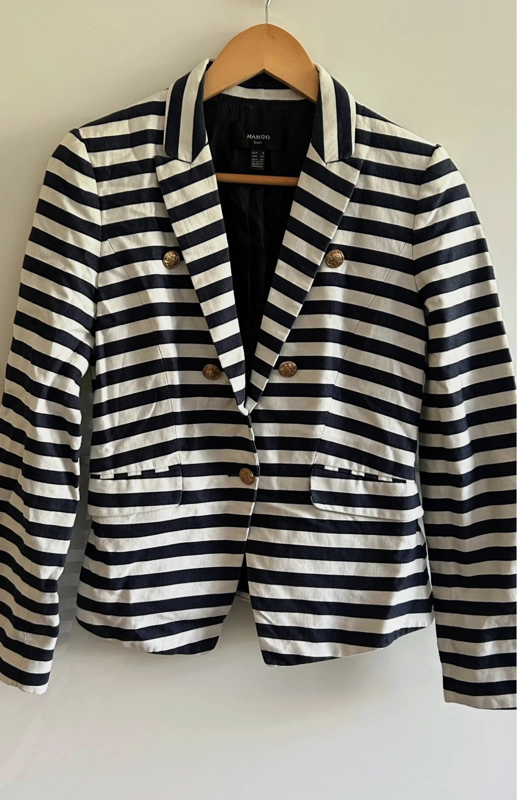 Blazer Mango S rayé marinière bleu marine blanc