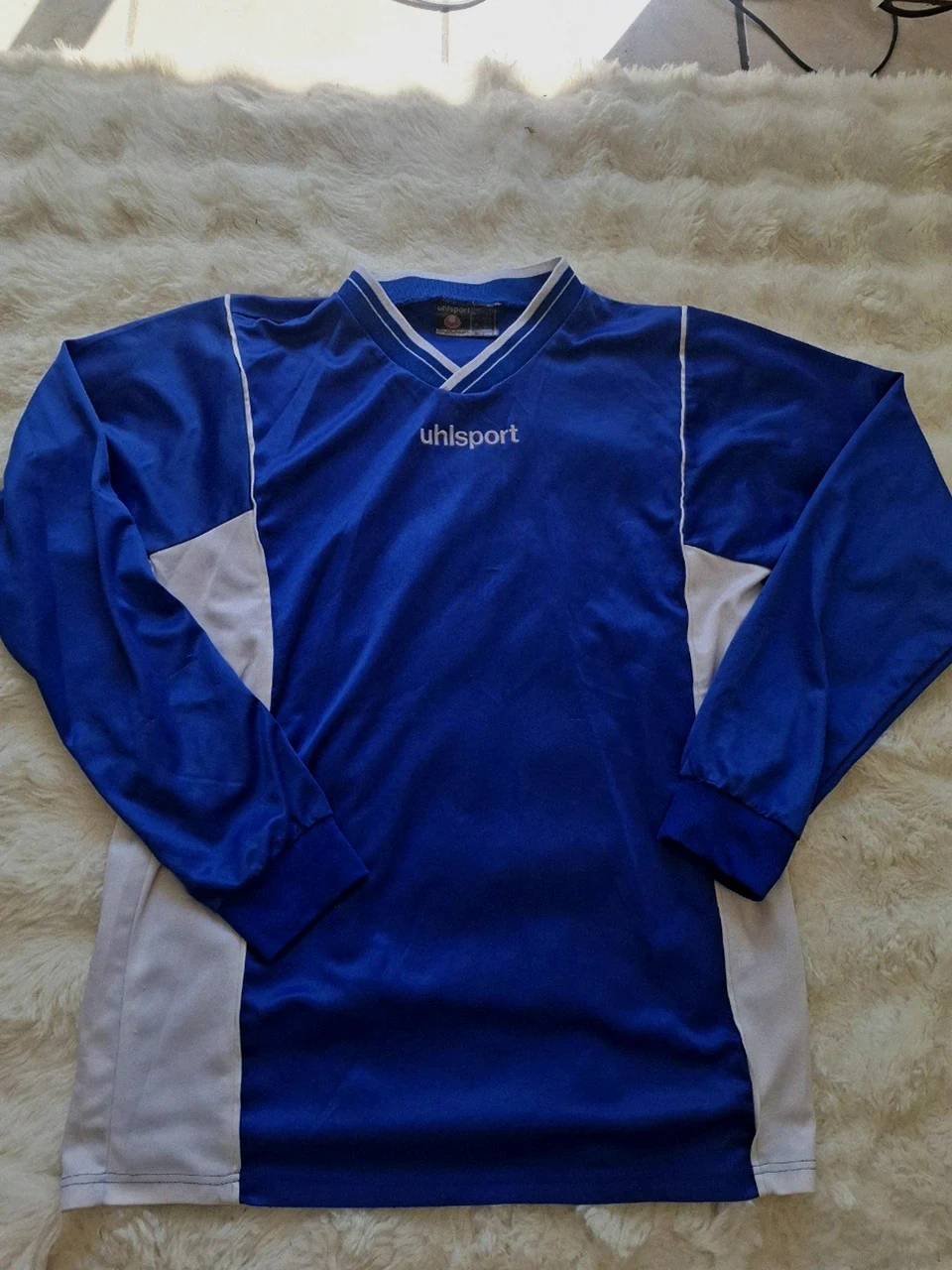 Maillot de football vintage Uhlsport bleu / blanc - Taille L