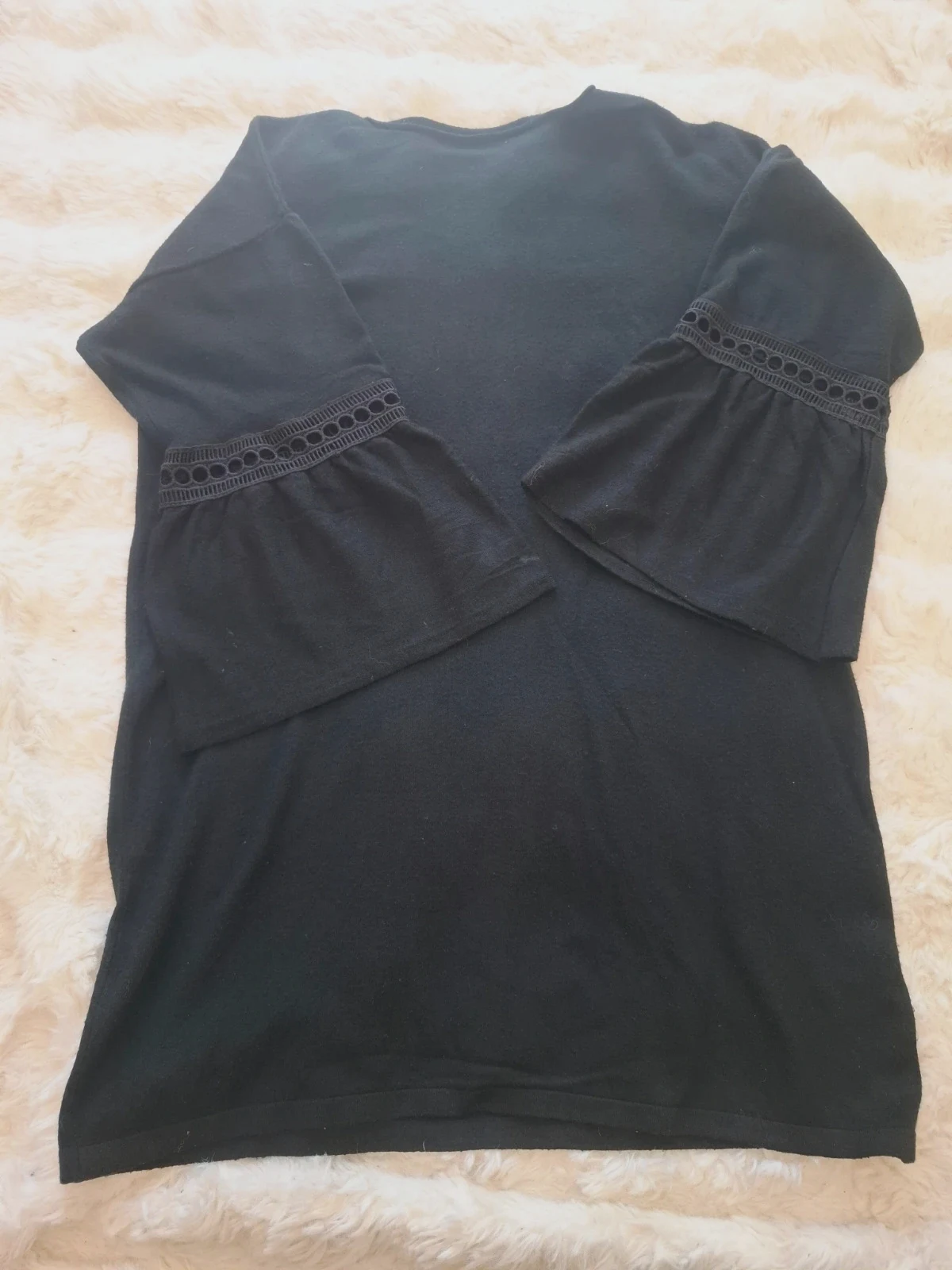 Pull / Pull-over Rétro Vintage Noir Manches Évasées & Dentelle Manoukian T.M-L / M – Manoukian – taille L / 40 / 12