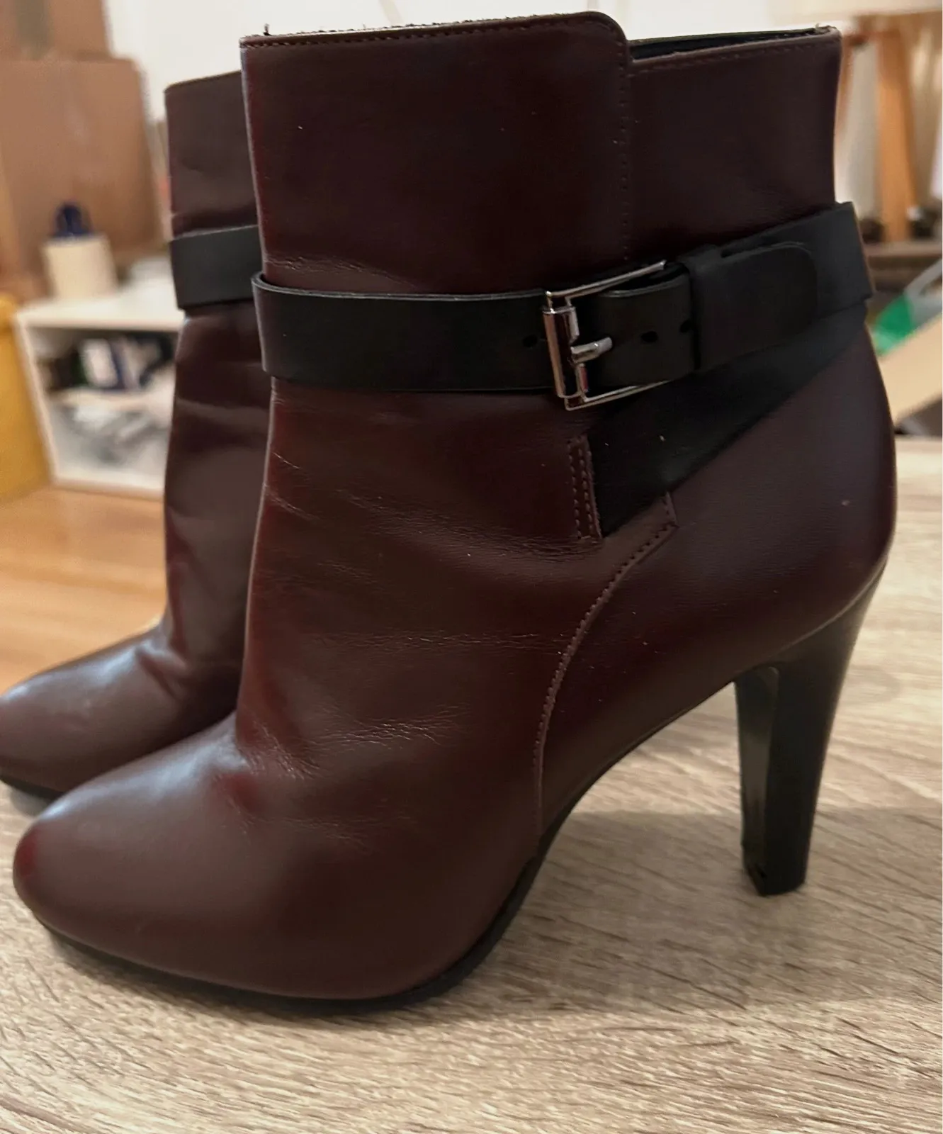 Bottines Minelli 39 cuir marron bordeaux talon haut boucle – Minelli – taille 39 4