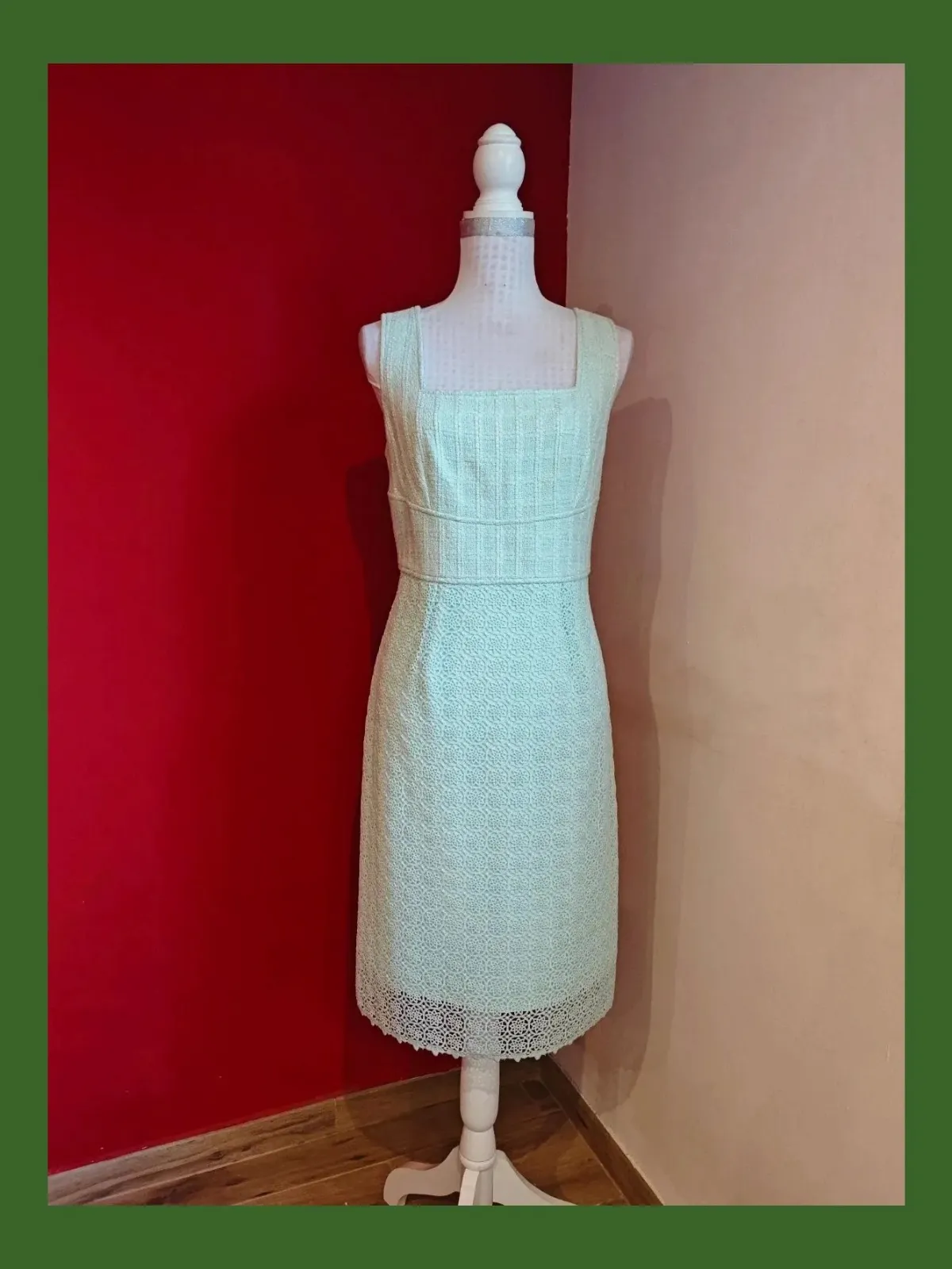 🌺 Impresionante vestido de tweed y guipur verde clarito, de Felipe Varela – Felipe Varela – taille XL / 42 / 14 2