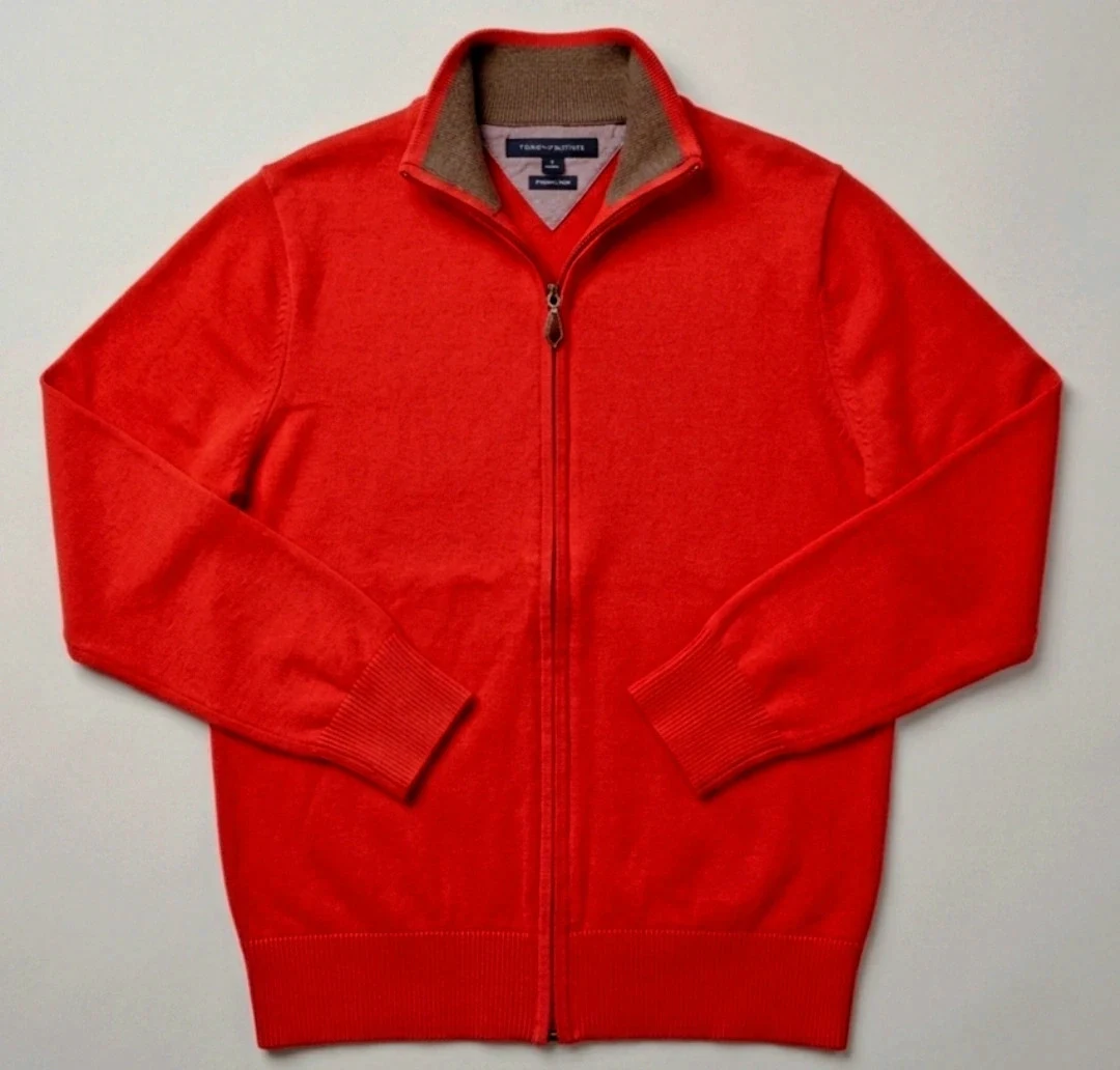 Tommy Hilfiger Red Premium Cotton Full Zip Cardigan Size S Old Money – Tommy Hilfiger – taille S