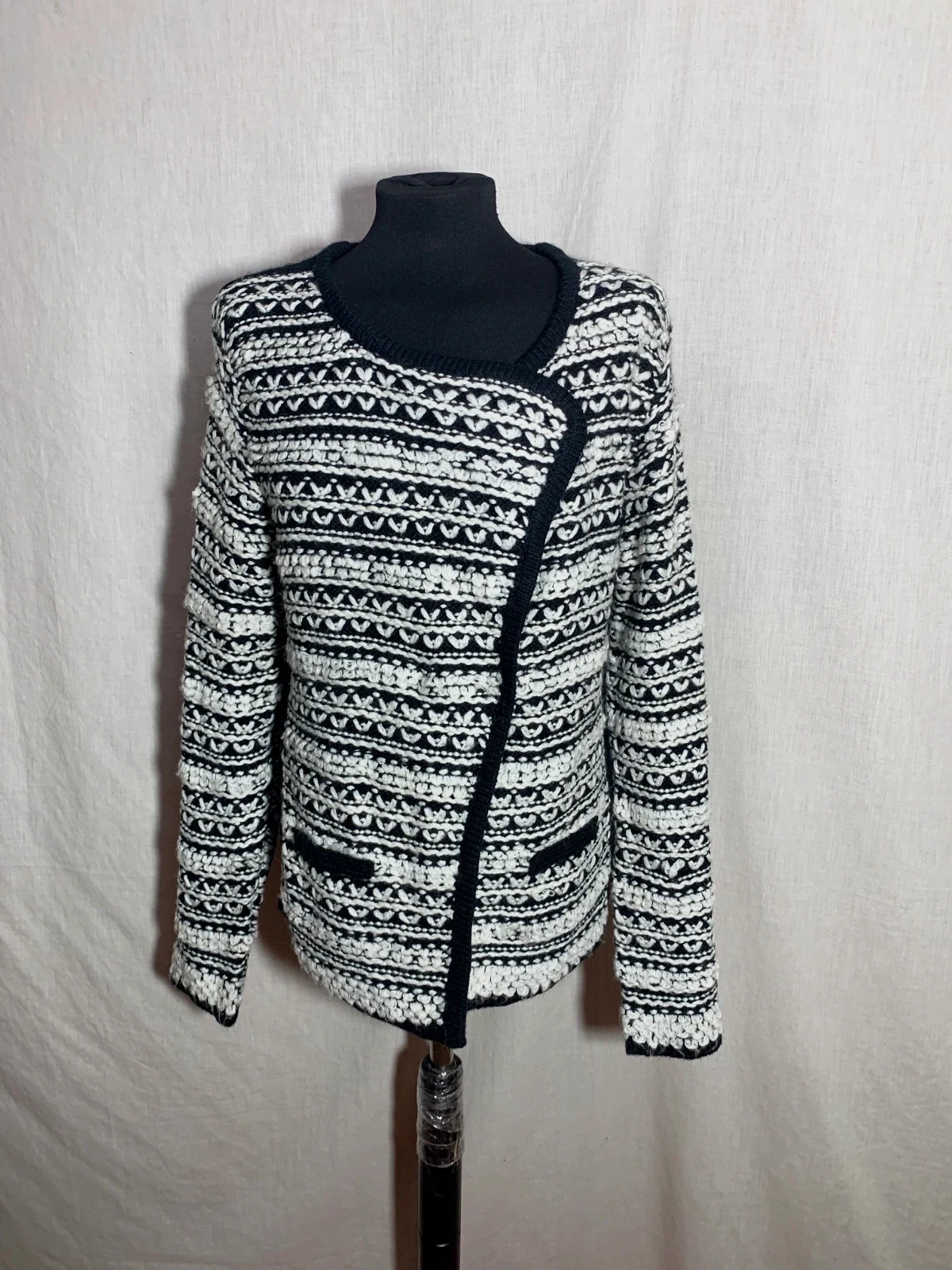 Rebeca de Lana Blanca y Negra | Black and White Wool Cardigan | Paul Brial – Paul Brial – taille L / 40 / 12