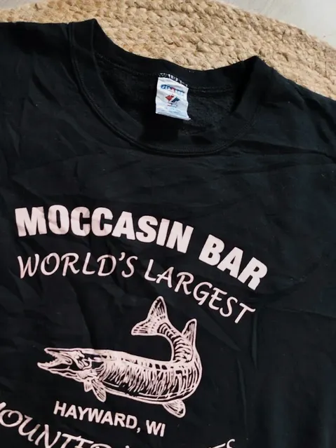 Sweat Jerzees noir imprimé Moccasin Bar 🎣 – Jerzees – taille XL / 42 / 14 2