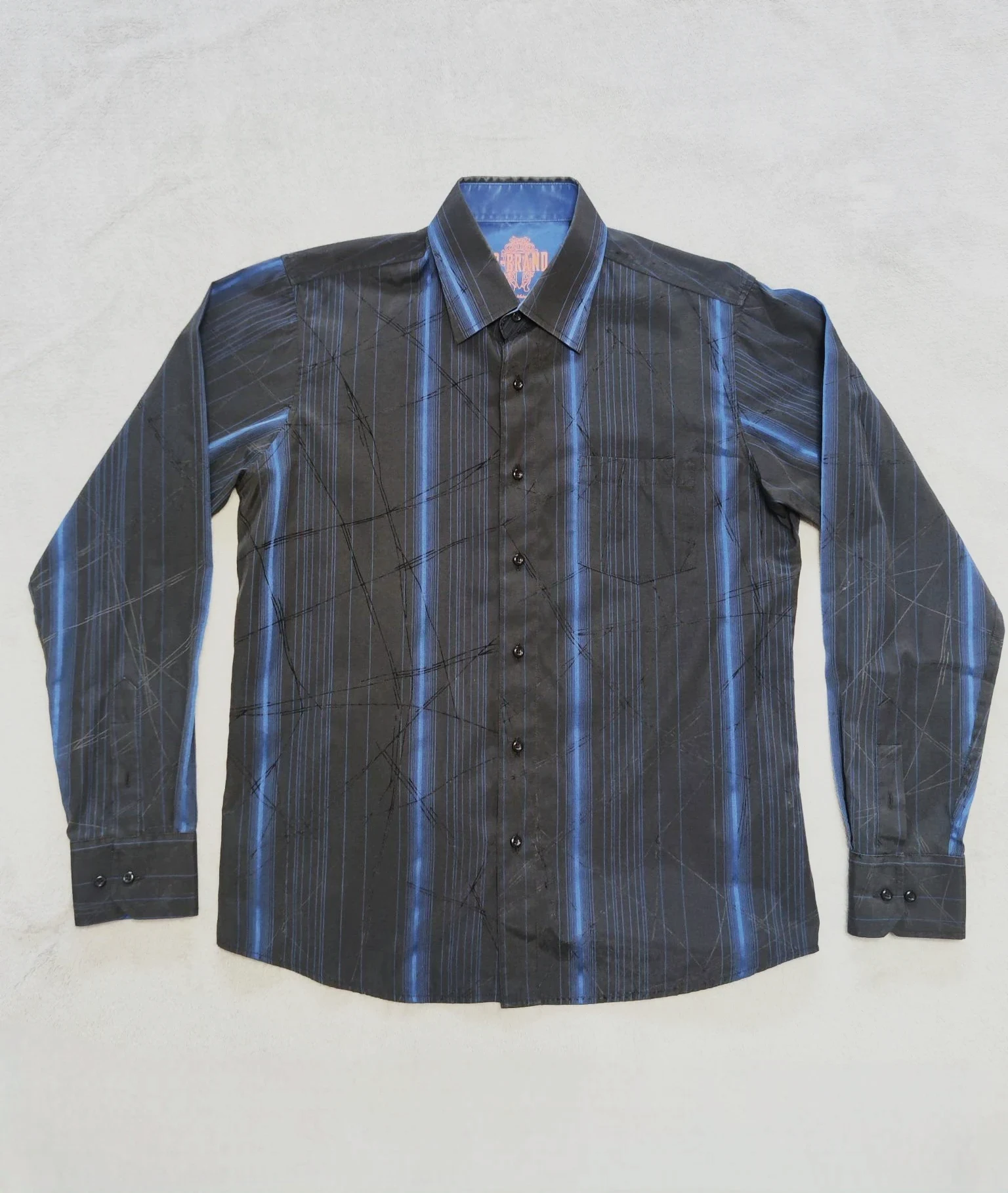 Chemise manche longue à rayures bleu et noir