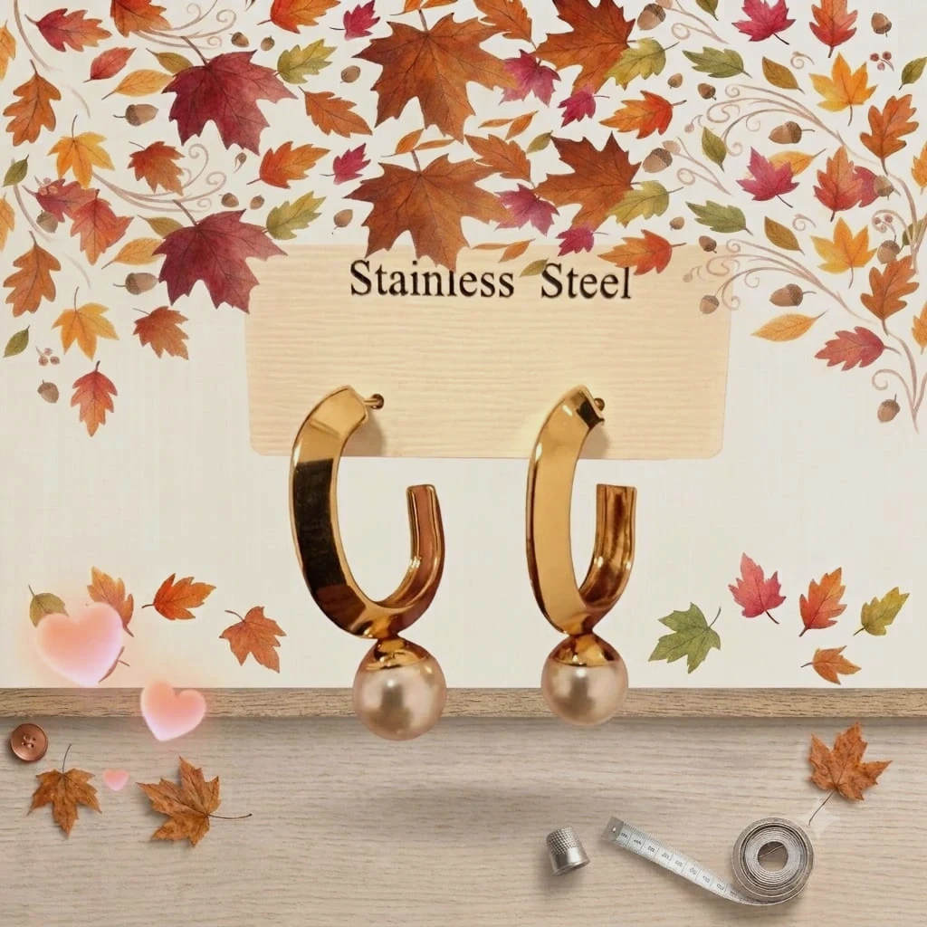 Pendientes en forma de C, de acero inoxidable con chapado en oro Boucles d'oreilles