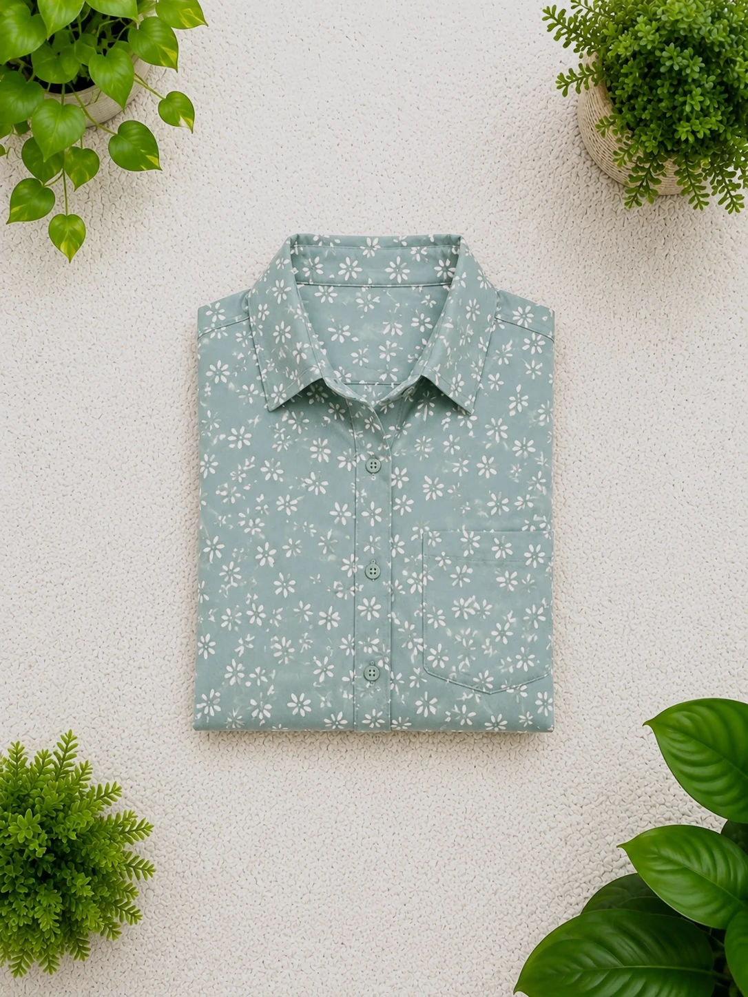 Chemise vert sauge à fleurs blanches 18 mois – H&M – taille S