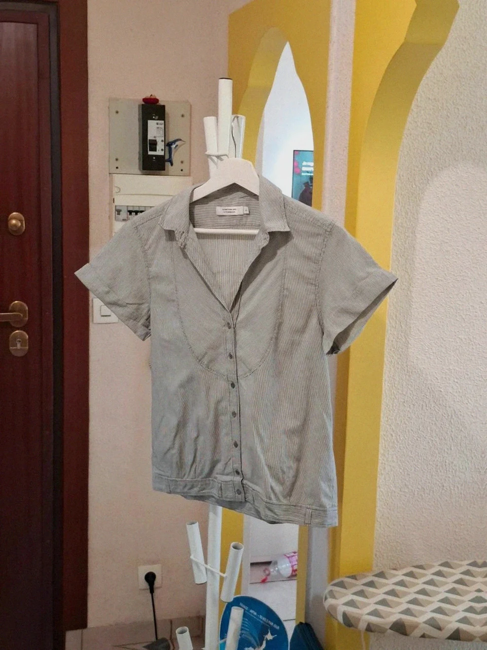 Chemise Rayée Manches Courtes Comptoir des Cotonniers - Gris & Blanc - Taille 36