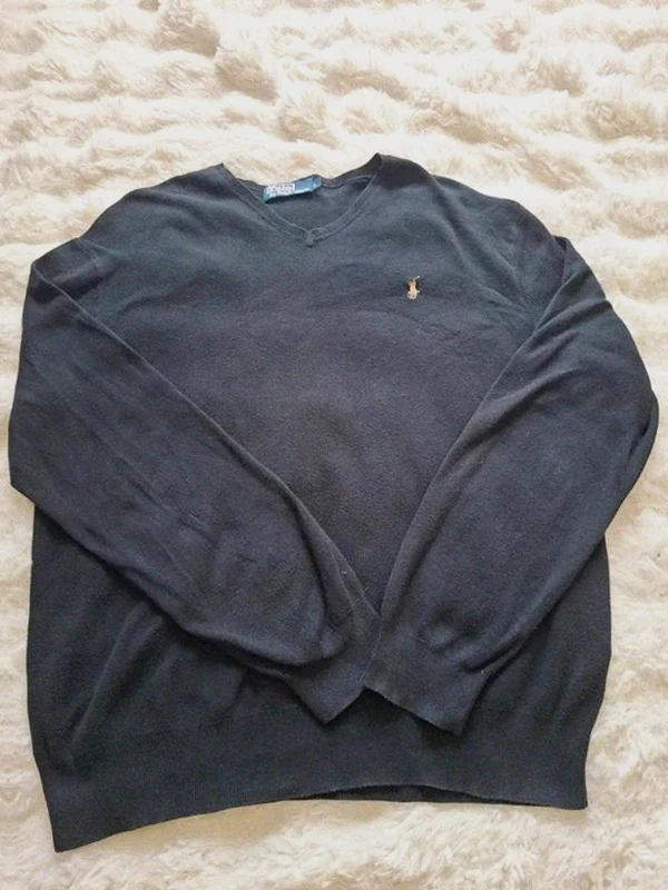 Pull-over Noir en Coton Pima by Ralph Lauren Col V T.L