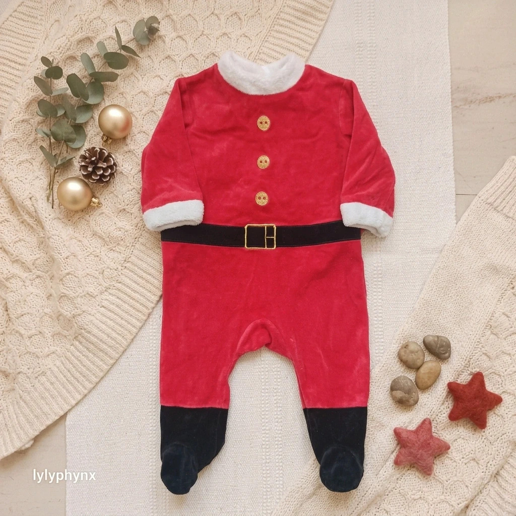 Pyjama combinaison Père Noël bébé en velours rouge 9 mois