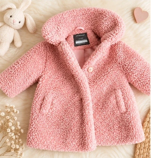 Manteau bébé fille rose tout doux Primark effet mouton – 6/9 mois, excellent état