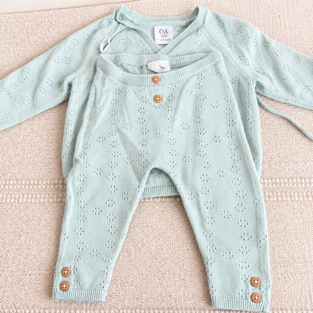 Ensemble bébé mixte tricot C&A vert d’eau – Taille 1/3 mois